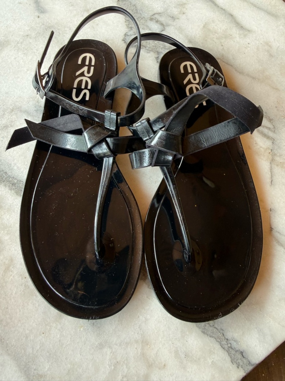 Vintage Eres Black plastic Slingback Thong Sandals 37